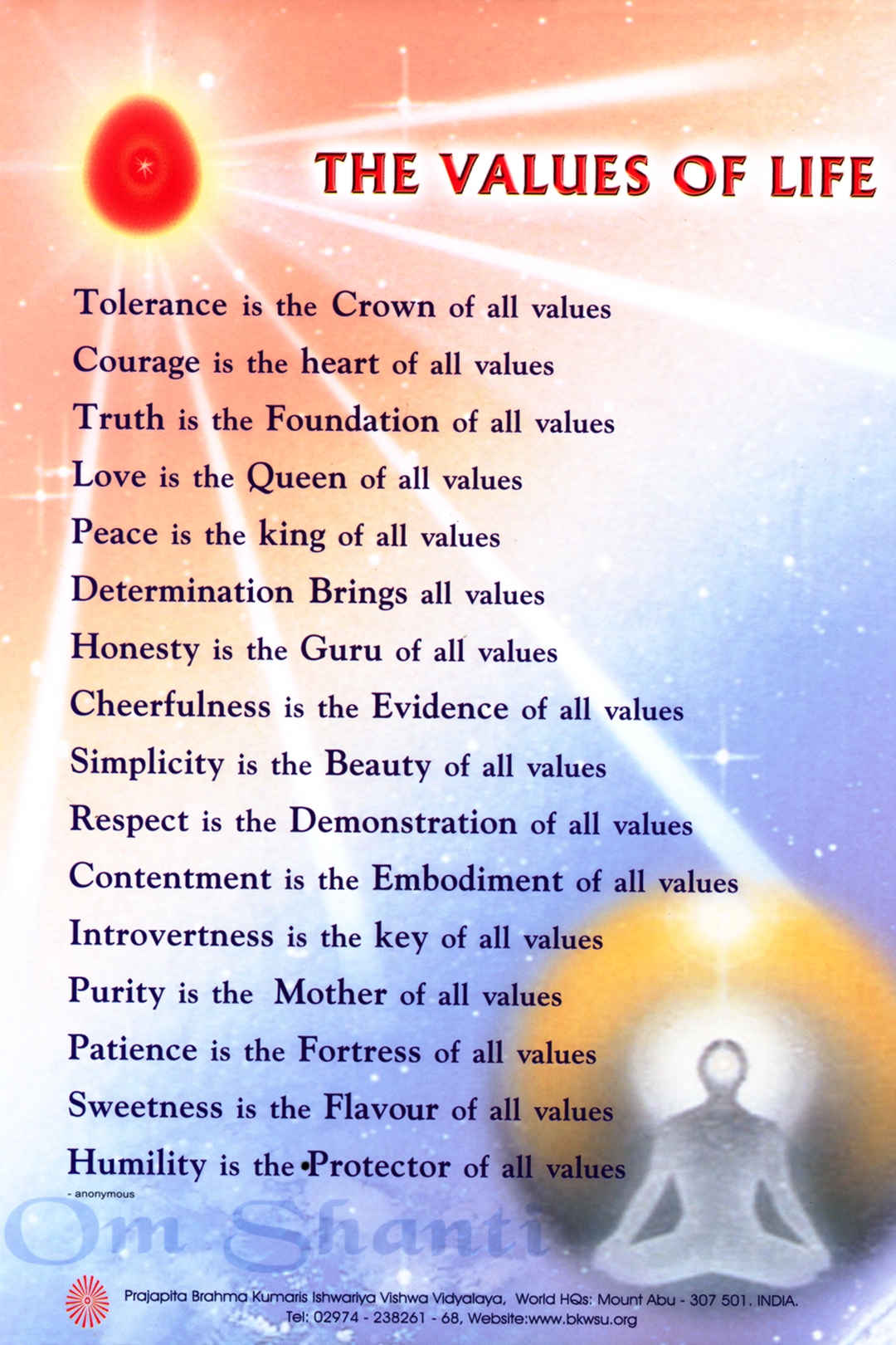 The values of life