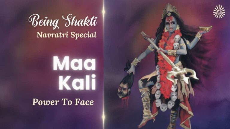 Invoke 8 Power On This Navratri 3 ● The "Power to Face" is embodied by the distinct form of Kaali Maa, setting her apart from the beautifully depicted goddesses. Instead of their alluring appearances, she assumes a terrifying form adorned with a garland of skulls, symbolising her victory over vices. This formidable manifestation of Shakti signifies the moment to confront one's inner demons with dignity