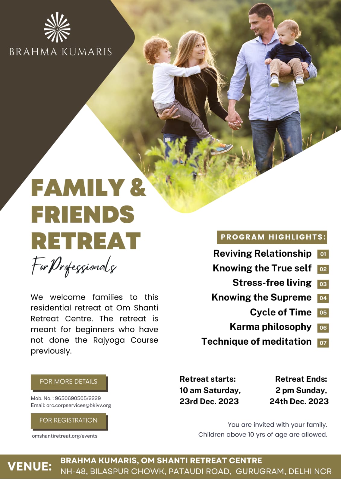 Family & friends meditation retreat for professionals