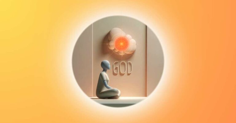 The person sitting calmly in silence, a point of light representing god