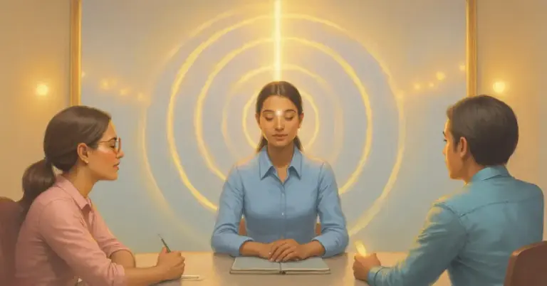 Daily Life Examples: At the Workplace You're in a meeting and someone interrupts you. Instead of reacting, you take a soft pause internally: I am a peaceful soul. Let me respond with calm. Your drishti remains gentle and steady. Others feel that calmness