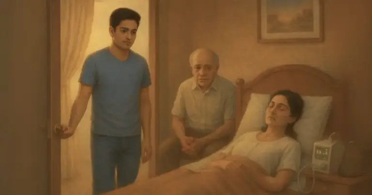 The next morning, he was in delhi. His mother had suffered a minor stroke—not fatal, but shaking.