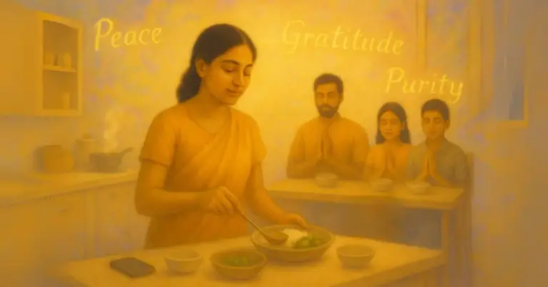 Eating satvik (simple, vegetarian, pure) meals prepared with peaceful thoughts, nourish not just the body but also the soul.